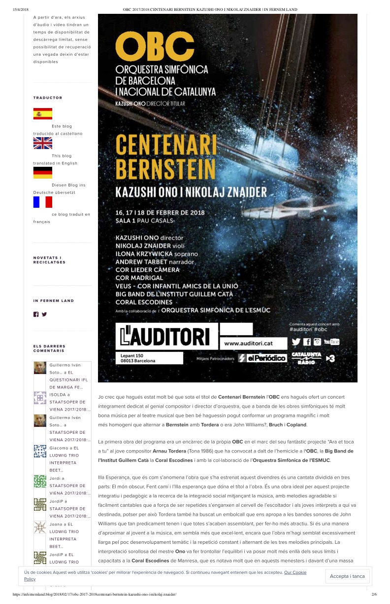 Temporada OBC L'Auditori Kaddish Bernstein