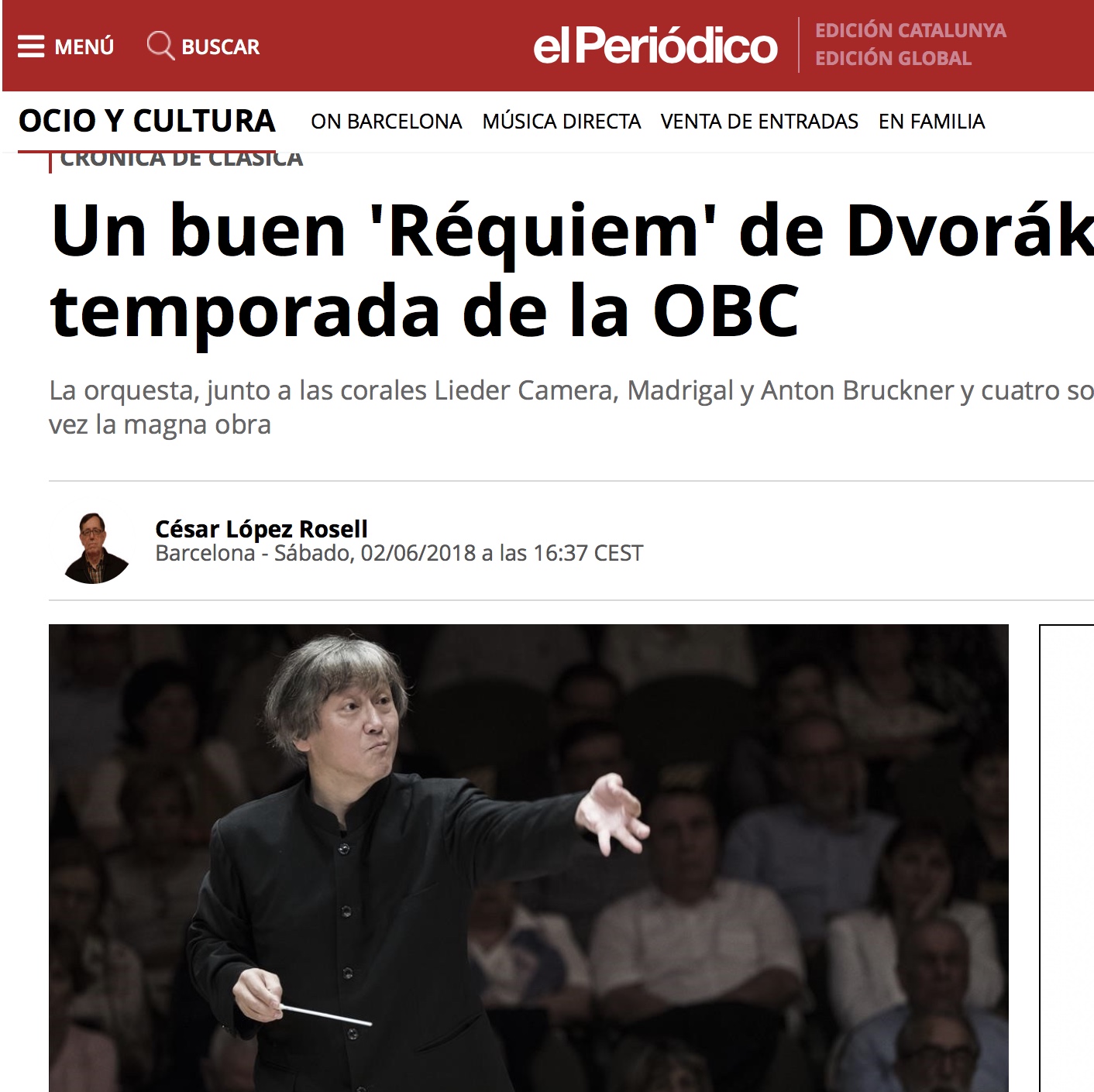 El Periodico; Dvórak; Temporada OBC; L'Auditori