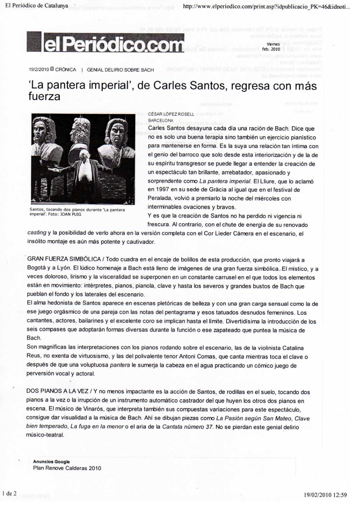 'La pantera imperial', de Carles Santos, regresa con más fuerza